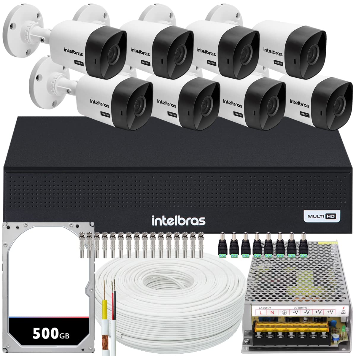 Kit Cftv Monitoramento 8 Cameras Intelbras Vhc 1120 Hd 500gb
