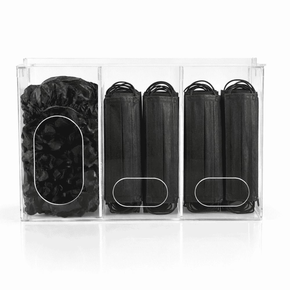 Caixa Dispenser de Parede em Acrílico para Luvas Descartáveis, Máscaras, Toucas e Propé, Organizador de Equipamentos de Proteção Triplo