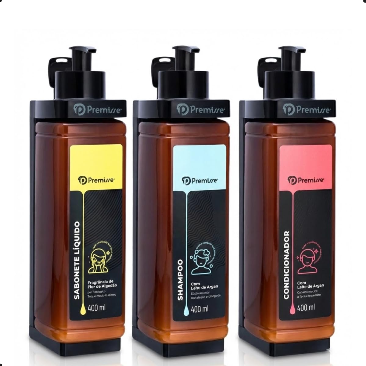 Kit 3 Dispenser de Parede Suporte Sabonete Shampoo Condicionador Banho Hotel Pousada Box 400ML