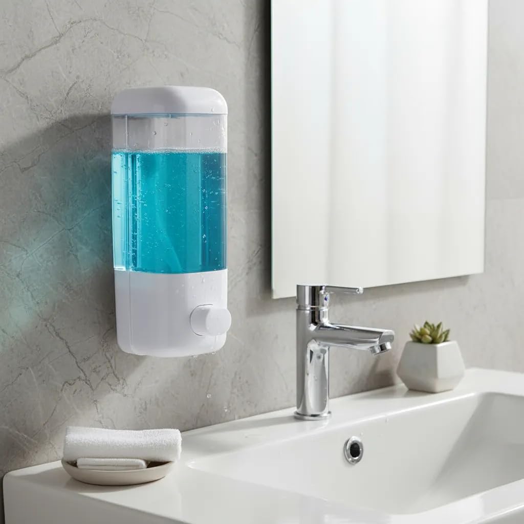 Kit 2 Dispensers Suportes de Parede para Sabonete Líquido e Álcool Gel, 500ml, Branco, ABS, Retangular, Uso Doméstico e Comercial