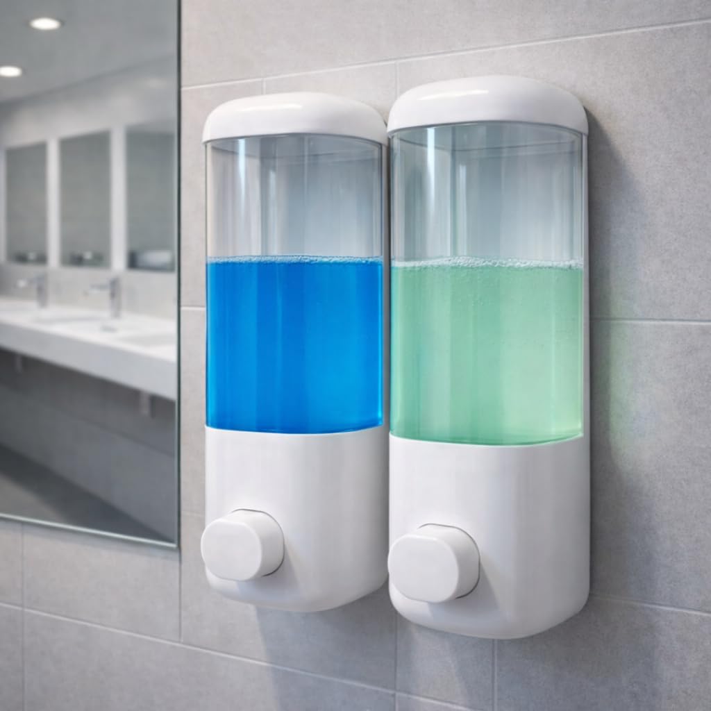 Kit com Dispenser de Parede Sabonete Líquido Álcool Gel Shampoo Detergente Organizador Banheiro Cozinha Moderno(2 unidades)