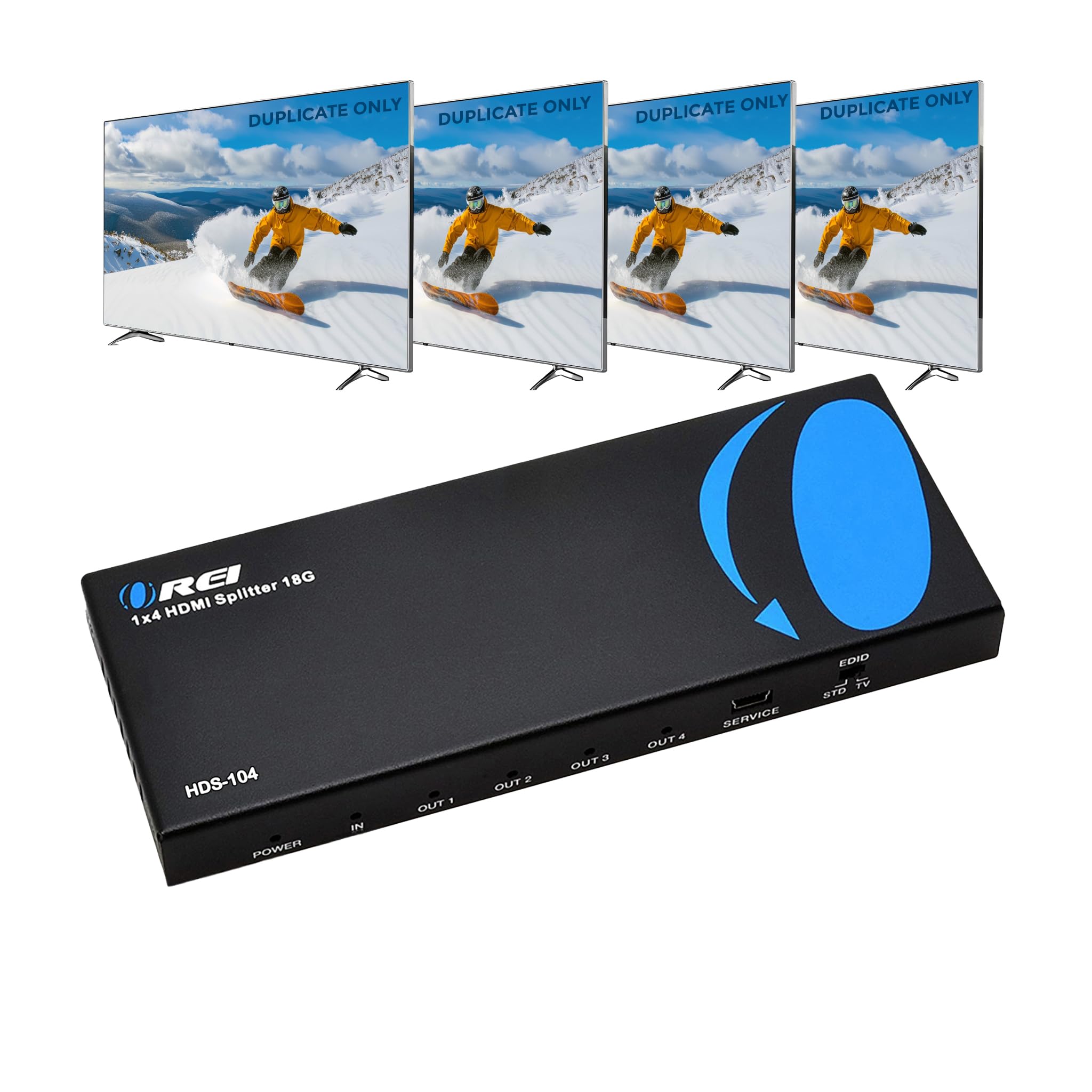 Divisor HDMI 4K 1x4 1 saída 4 da OREI - Ultra HD a 30 Hz 1x4 Ver. 1.4 HDCP, Power HDMI suporta 3D Full HD 1080P para Xbox, PS4 PS3 Fire Stick Blu Ray Apple TV HDTV - Adaptador incluído