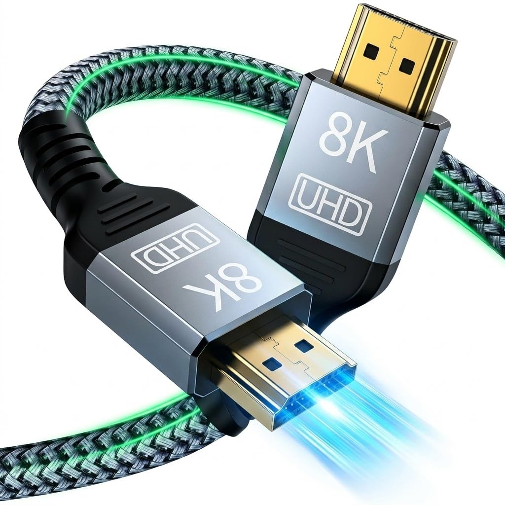 Ultra HD 8K HDMI 2.1 Cable 48Gbps 2m – 8K/4K 120Hz, HDR10, Dolby Vision, VRR, ALLM – Compatível com PS5, Xbox Series X, Apple TV 4K – Trançado Reforçado, Alta Velocidade, 3D Ready, Áudio e Vídeo HDR