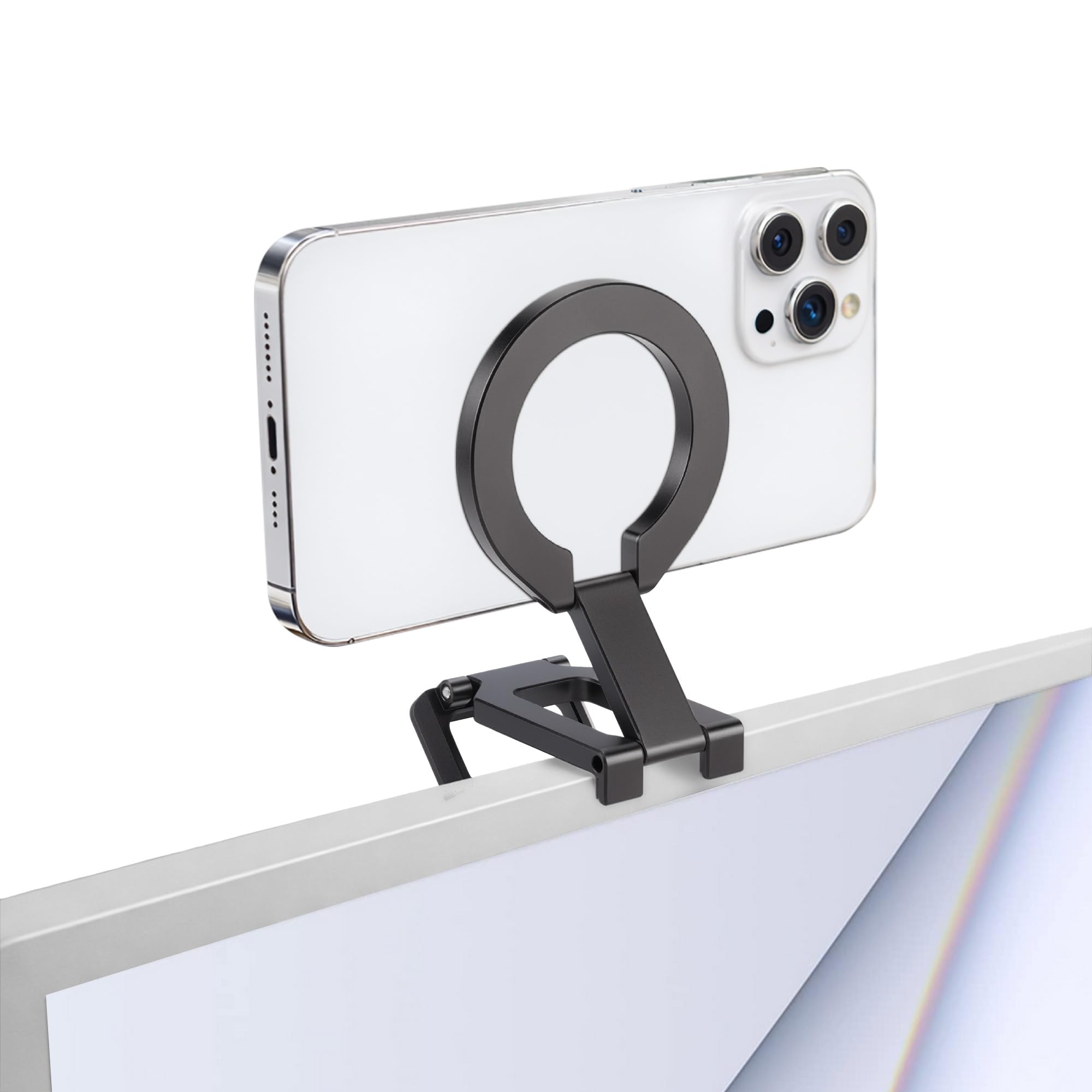 FANAUE Suporte de câmera de continuidade para monitor de mesa, suporte magnético dobrável para webcam de telefone com base tipo Arca, compatível com MagSafe iPhone iMac Apple TV 4K Desktop Mac Laptop
