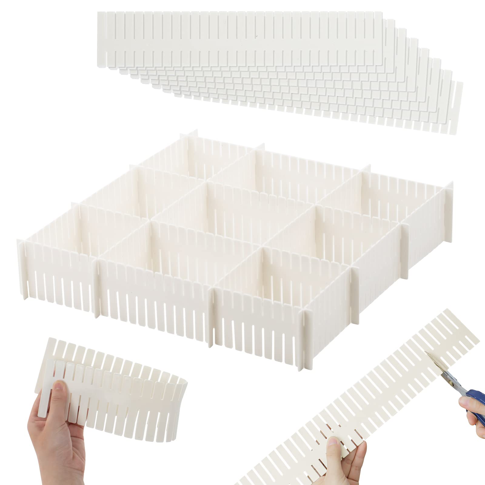 Divisores de gaveta ajustáveis brancos de 36,8 cm, TWUTGAYW 8 peças, divisores organizadoras de gaveta de grade DIY, separador organizador de plástico para meias, roupas íntimas de maquiagem, roupas