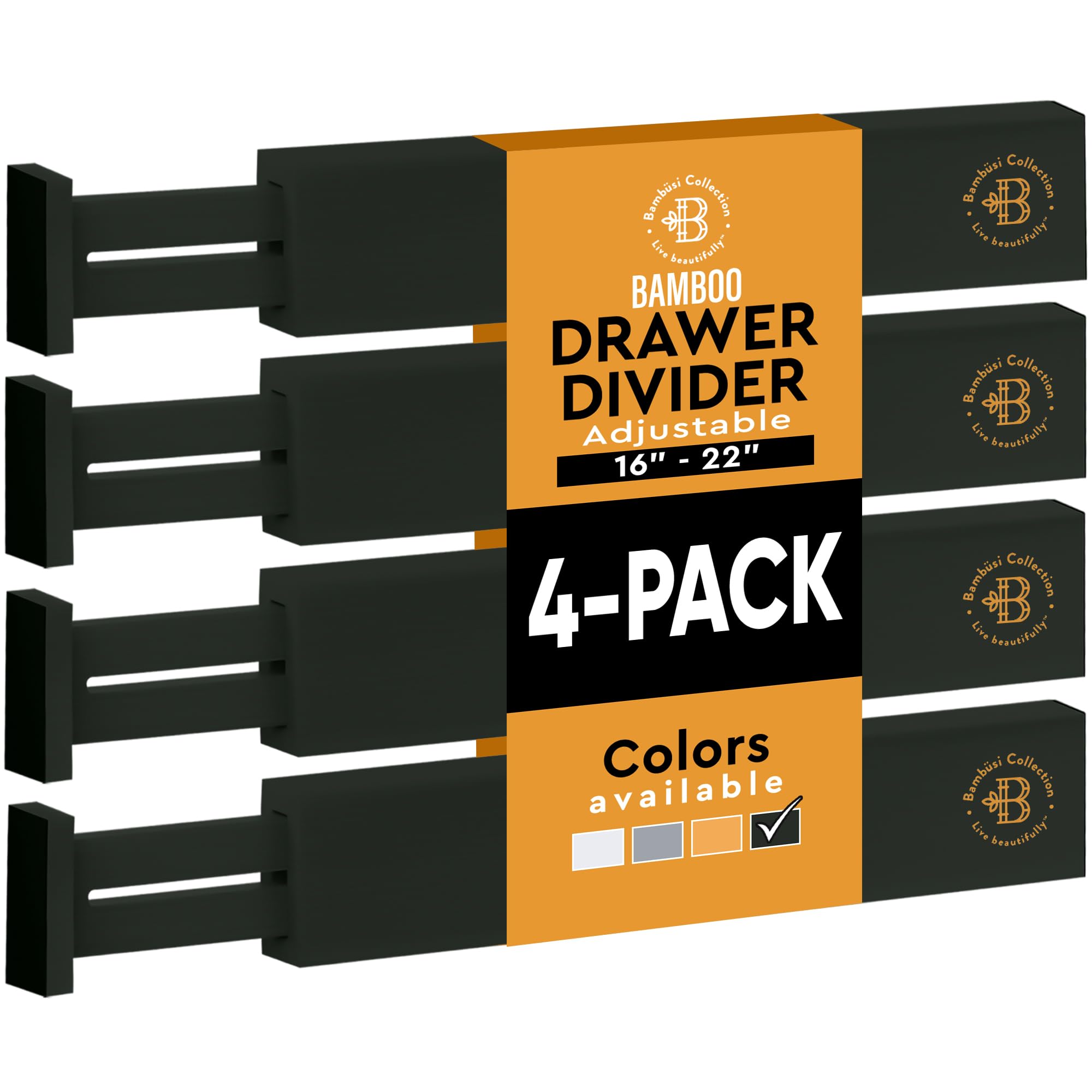 Pacote com 4 divisórias de gaveta de bambu – 6 cm de altura, organizadores de gaveta expansíveis ajustáveis de 40,6 a 56 cm e separadores de cômoda para roupas, utensílios, quarto, banheiro, cozinha