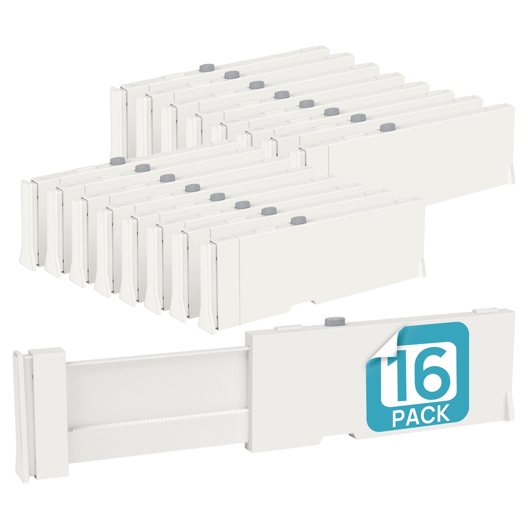 Vtopmart Pacote com 16 divisórias de gaveta para roupas, 10 cm de altura, 28,7 a 43 cm, organizador de gaveta expansível ajustável, separador de gavetas de plástico para cômoda, roupas de bebê, roupas