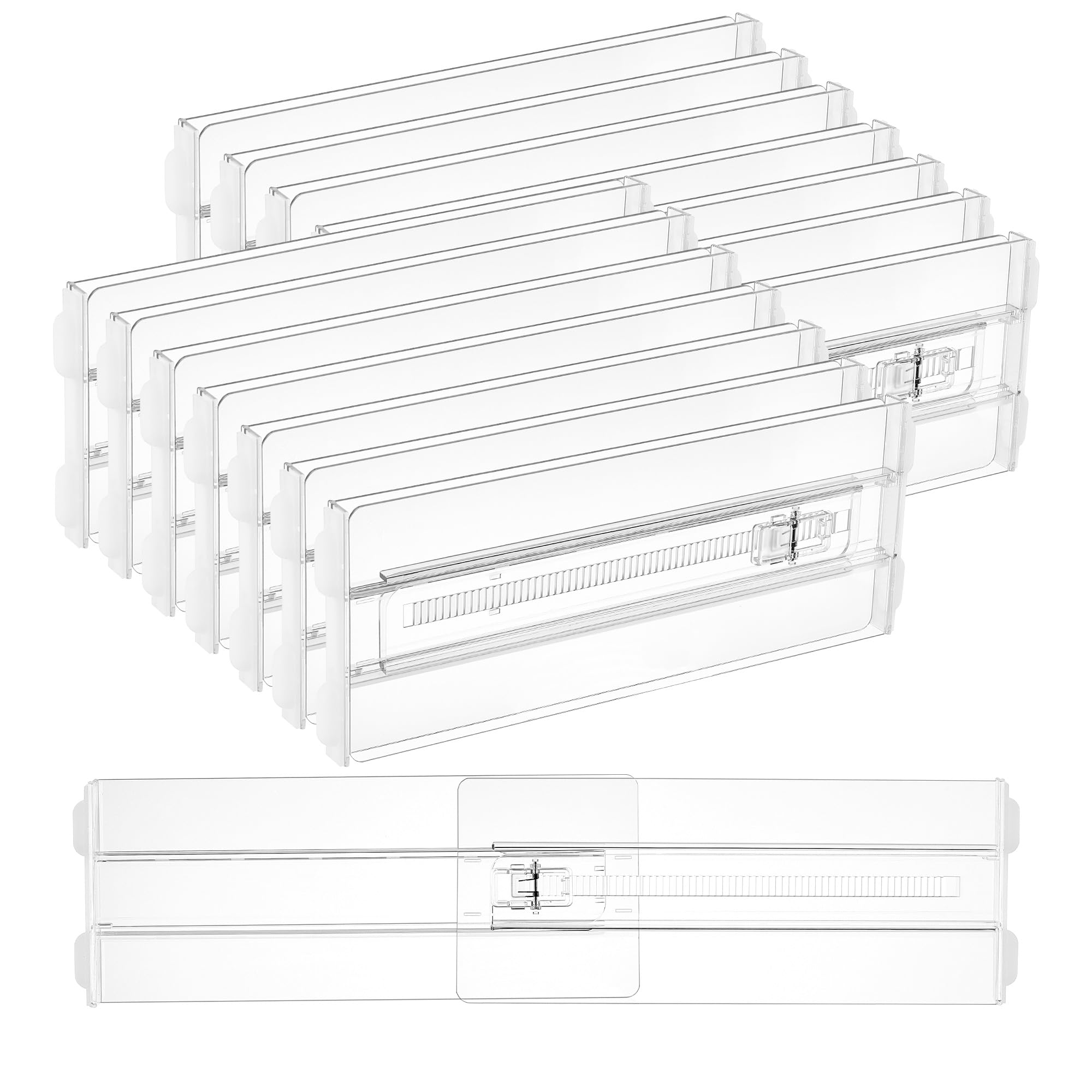 Vtopmart Pacote com 14 divisórias de gaveta para roupas, 10 cm de altura, 26 a 42 cm, organizador de gaveta expansível ajustável, separadores de plástico transparente para cômoda, roupas de bebê