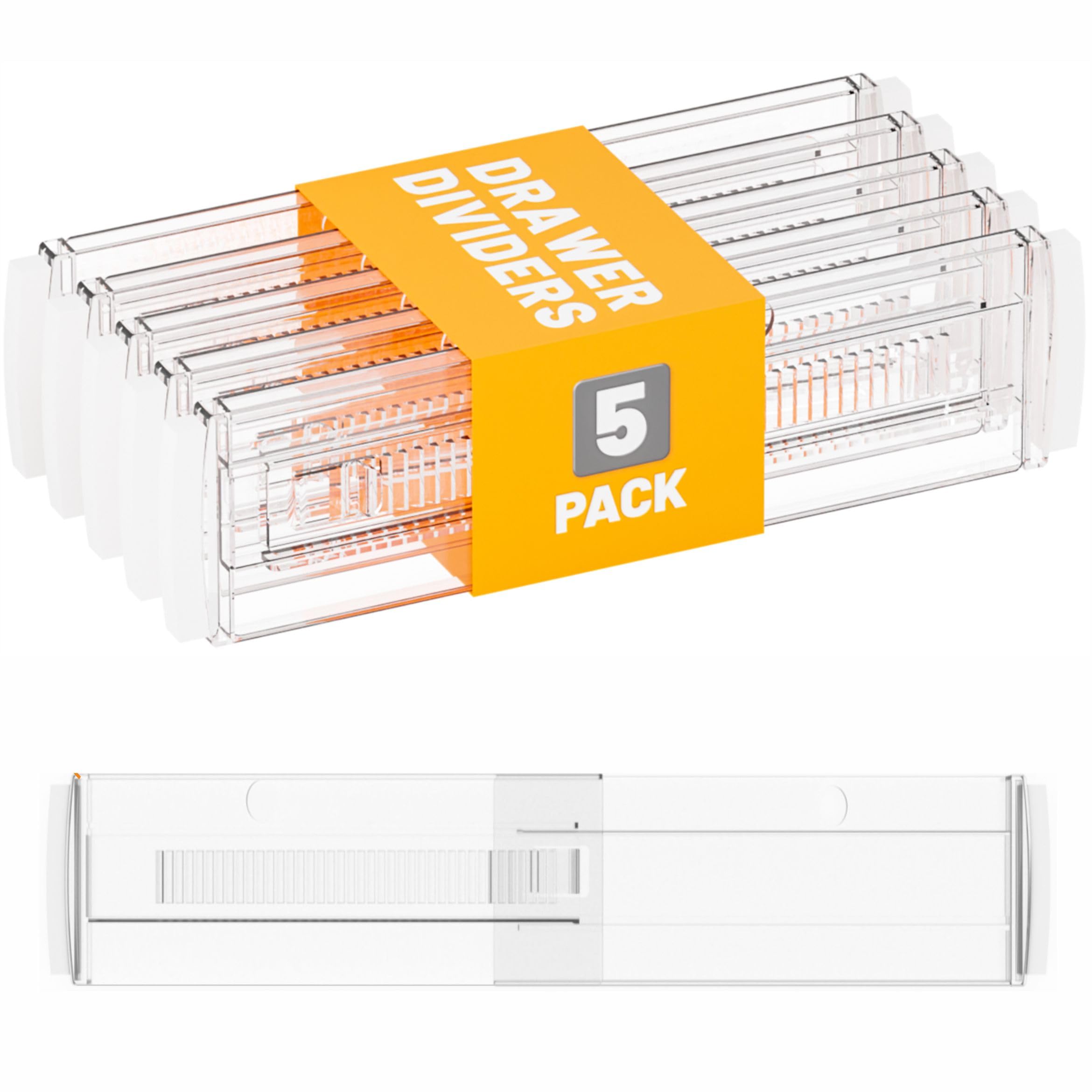Yieach Pacote com 5 divisórias de gaveta de acrílico rasas de 8 cm para roupas, expansível de 30 a 43 cm, divisória de gaveta ajustável para roupas de bebê, roupas íntimas, separadores de gaveta