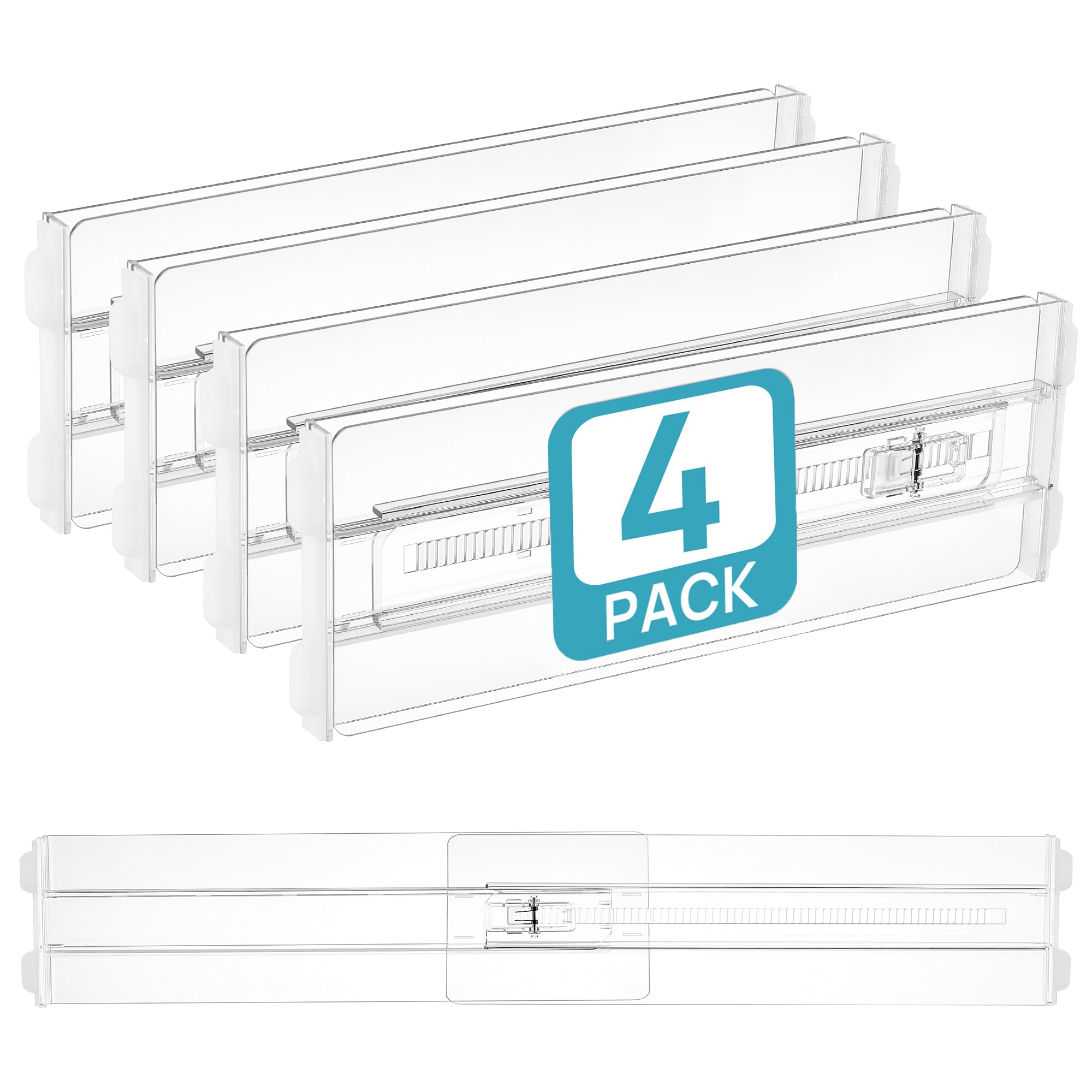 Vtopmart Pacote com 4 divisórias de gaveta para roupas, 10 cm de altura, 33 a 56 cm, organizador de gaveta expansível ajustável, separadores de plástico transparente para cômoda, roupas de bebê