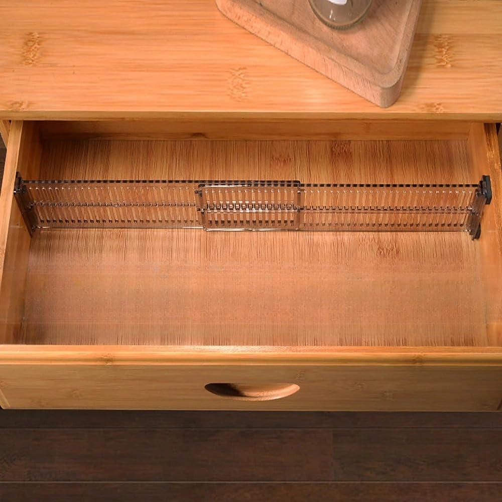 Divisor de gaveta, organizador de gaveta expansível ajustável de 7,6 cm de altura 26 a 51 cm para roupas e cozinha, fácil de instalar, separadores transparentes para cômoda, armário e escritório