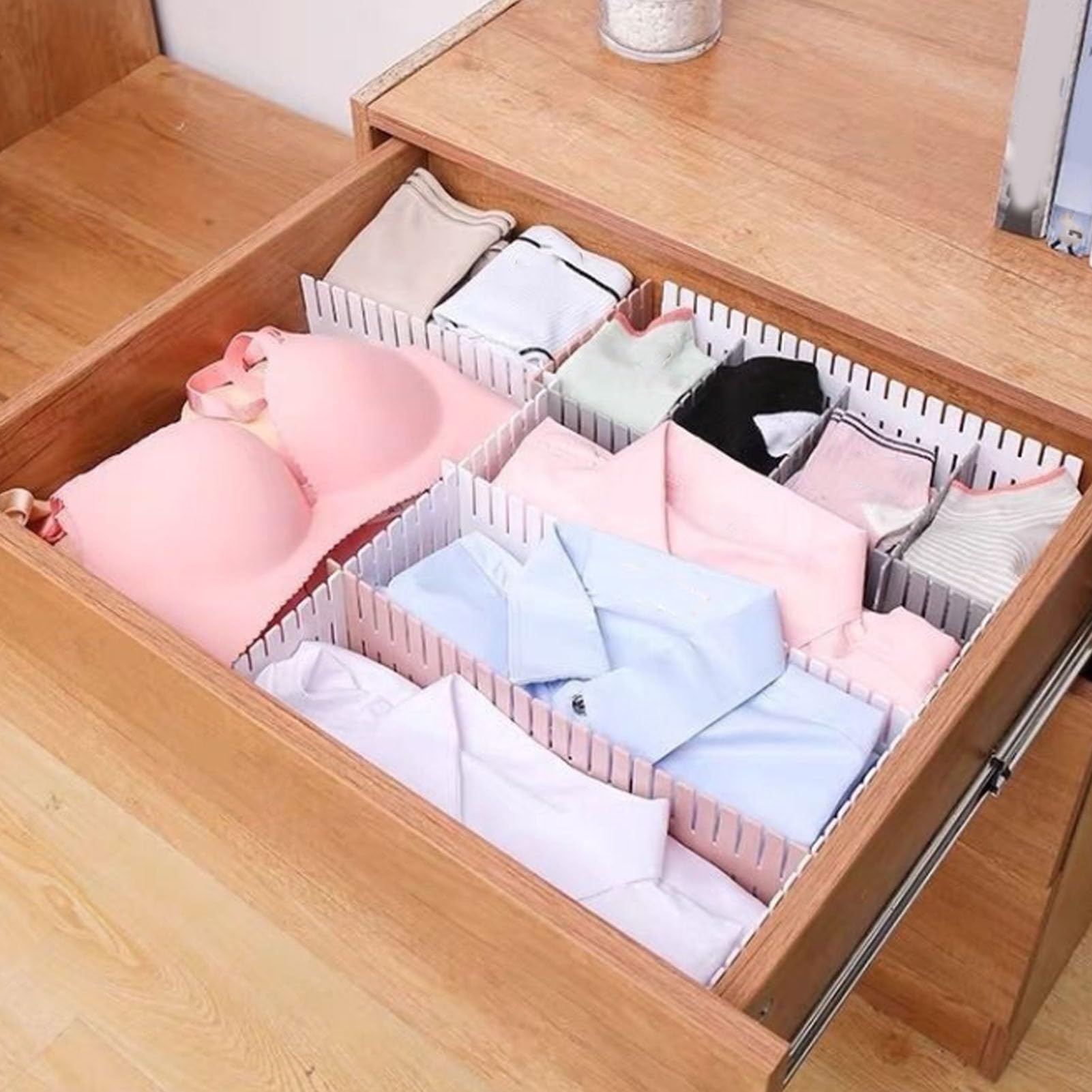 SUNGOOYUE Divisor de Gaveta Organizador de Gaveta de Plástico Ajustável 4 Peças 47x7cm Separadores de Armazenamento de Grade para Cozinha Banheiro Quarto Gavetas de Escritório Com Compartimentos de