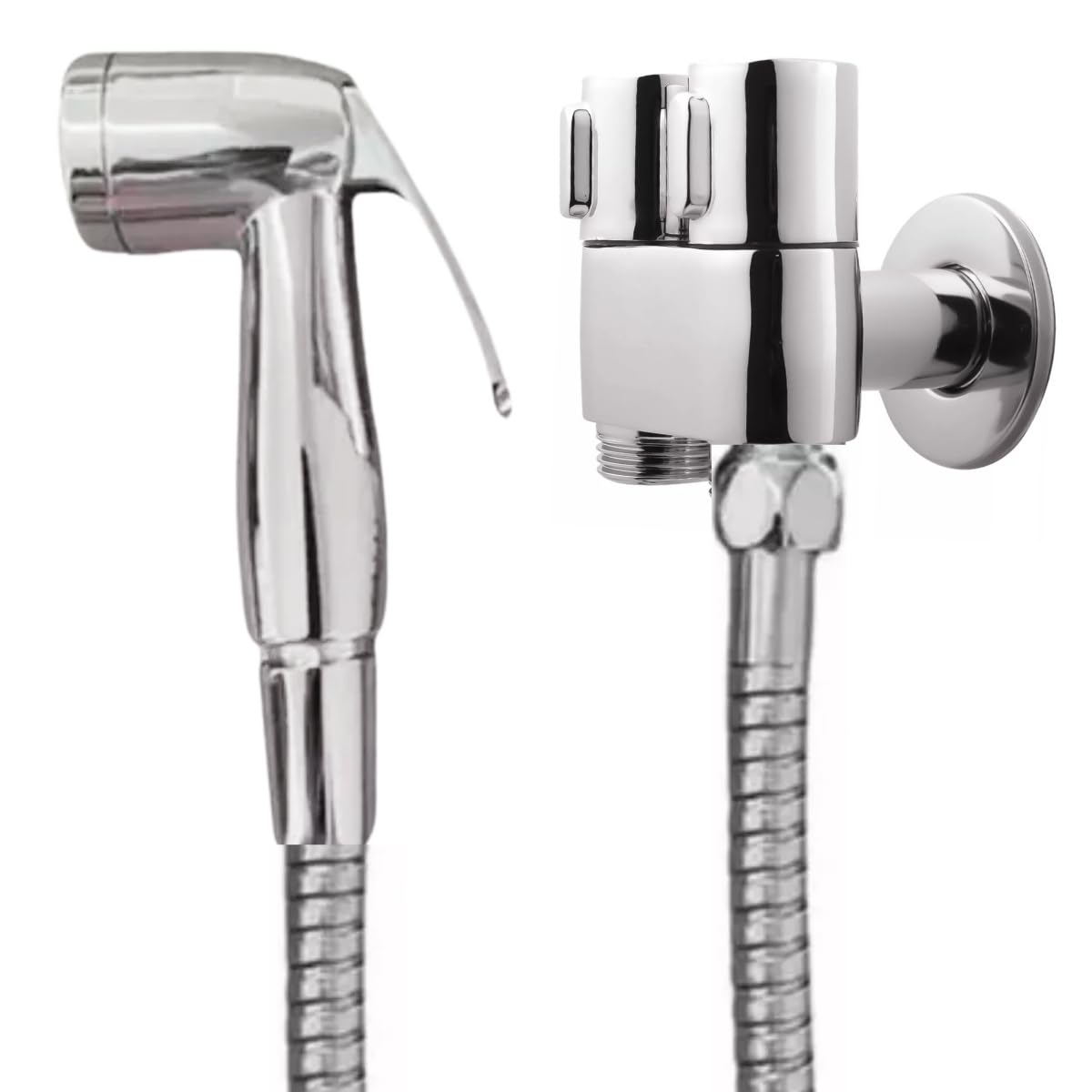 Kit Ducha Higiênica + Registro Duplo 2 Saídas Metal Cromado 1/4 Volta | Água Chuveirinho, Duchinha, Bidê, Derivador