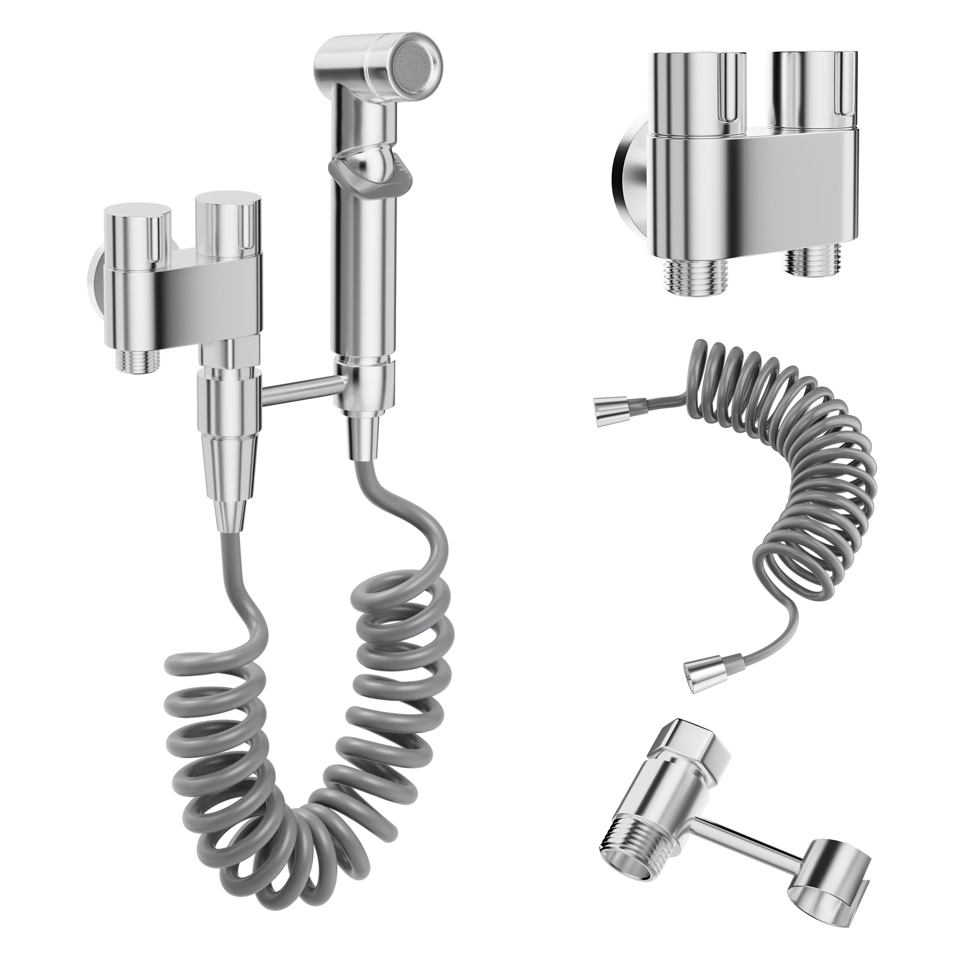 Ducha Higiênica Portátil com Mangueira Flexível de 2m Kit Completo para Banheiro em Aço Inoxidável Premium e ABS (Prata)