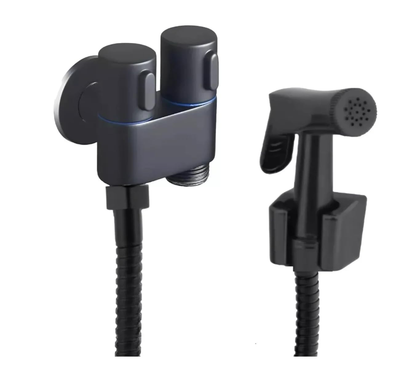 Ducha Higiênica Preta com Registro de 2 Saídas, Suporte ABS, Gatilho e Mangueira em Metal
