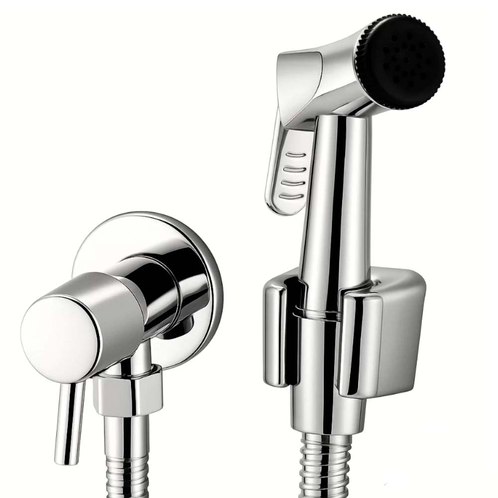 Ducha Higiênica com Jato Forte 100% Metal Cromado, Sistema 1/4 de Volta e Registro, Acompanha Kit de Instalação