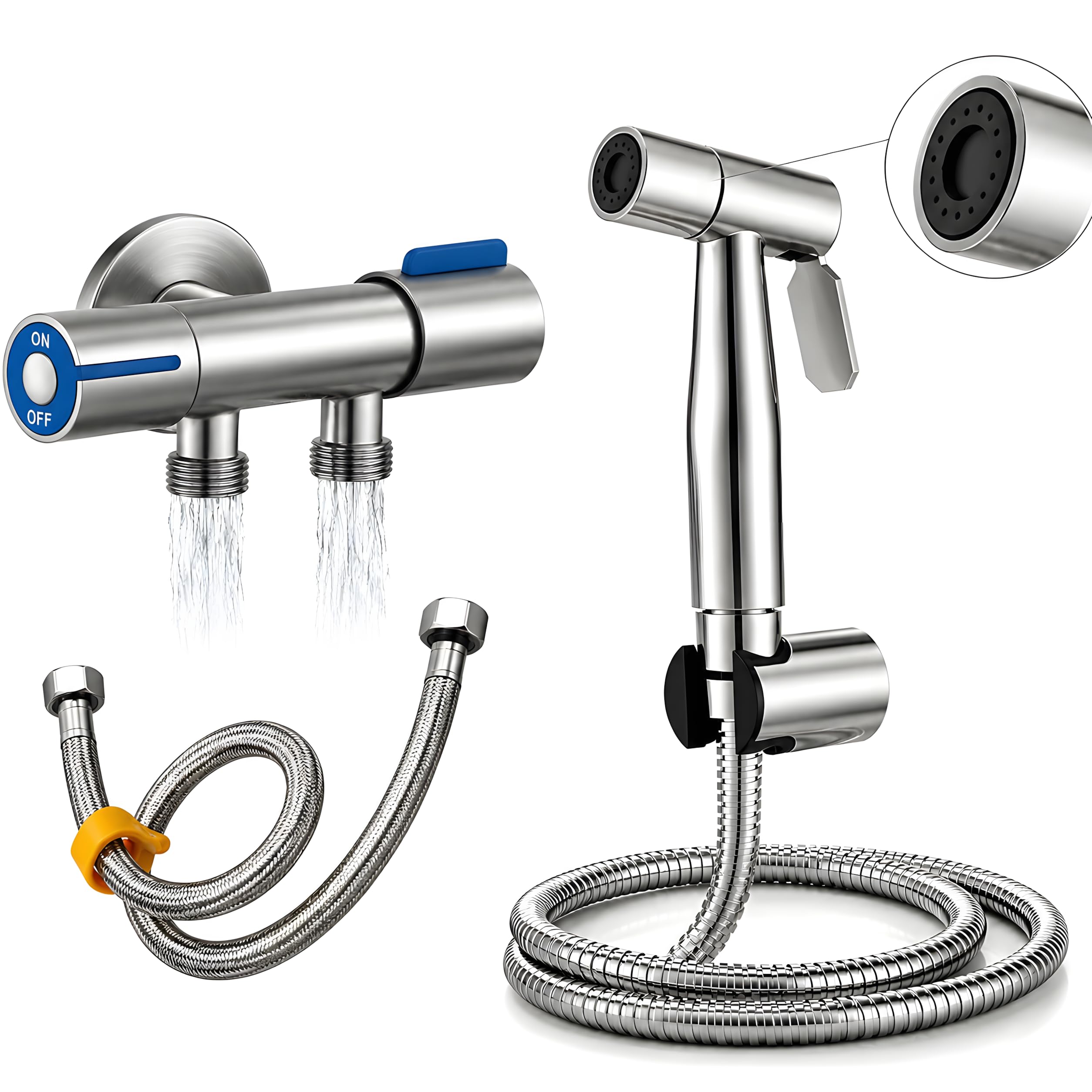 Kit Ducha Higiênica Registro Duplo Com Engate Rabicho Mangote Cromada Aço Inox Escovado