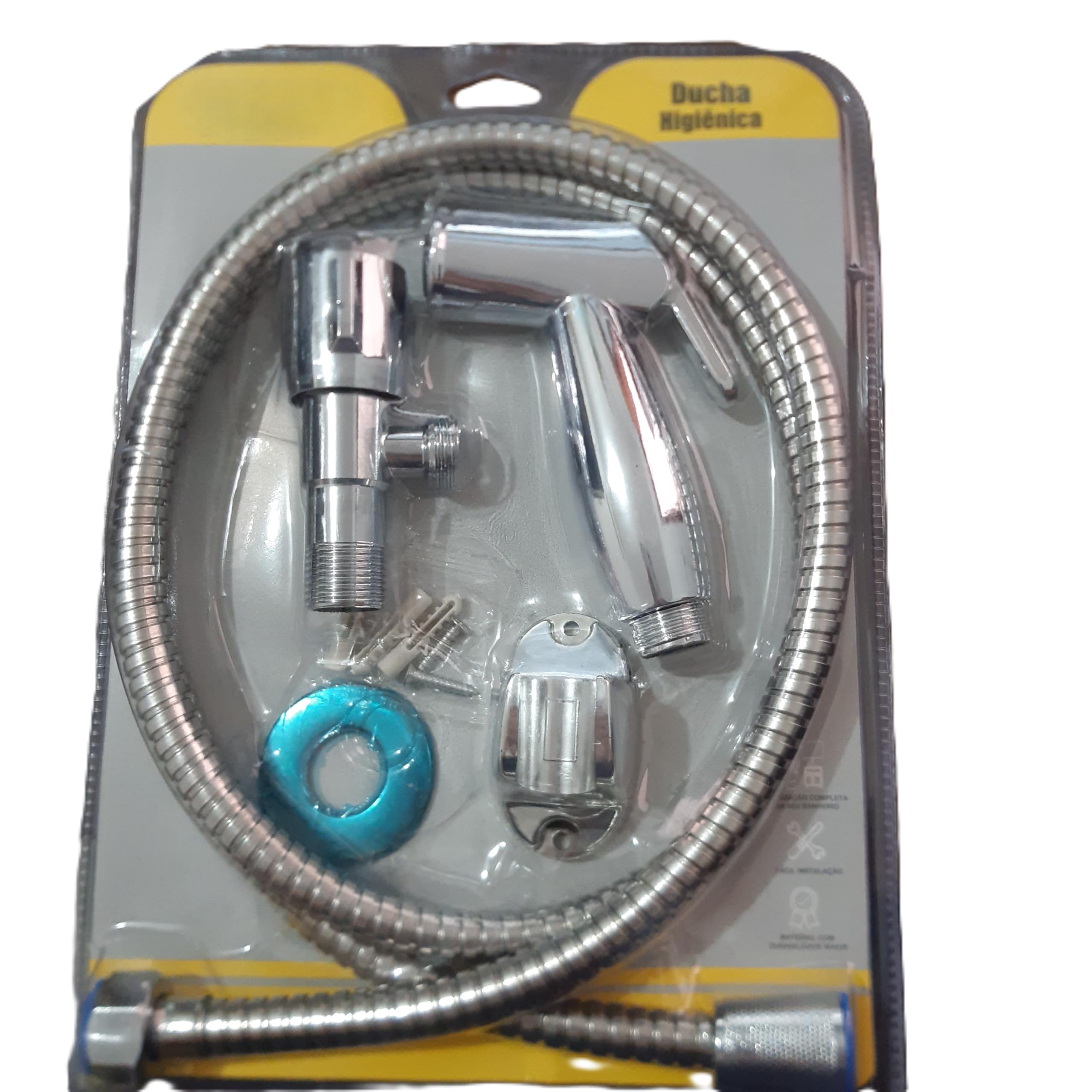 Ducha Higiênica Premium com Registro Cromado, Aço Inox 304 e ABS, Conexão 1/2 Polegada, Mangueira Flexível 1,50 m, Instalação em Parede