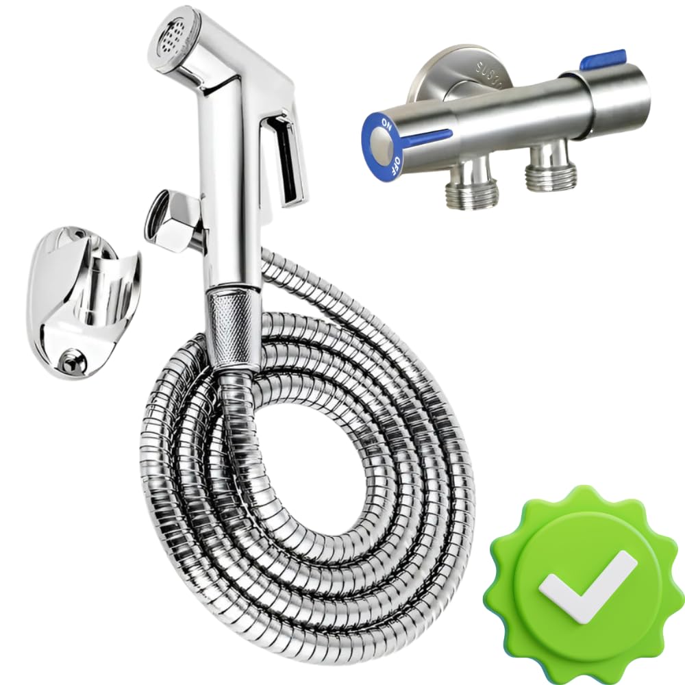 Ducha Higiênica Premium Inox com Registro Dupla Saída chuveirinho banheiro ducha de mão, Suporte e Mangueira 150 cm