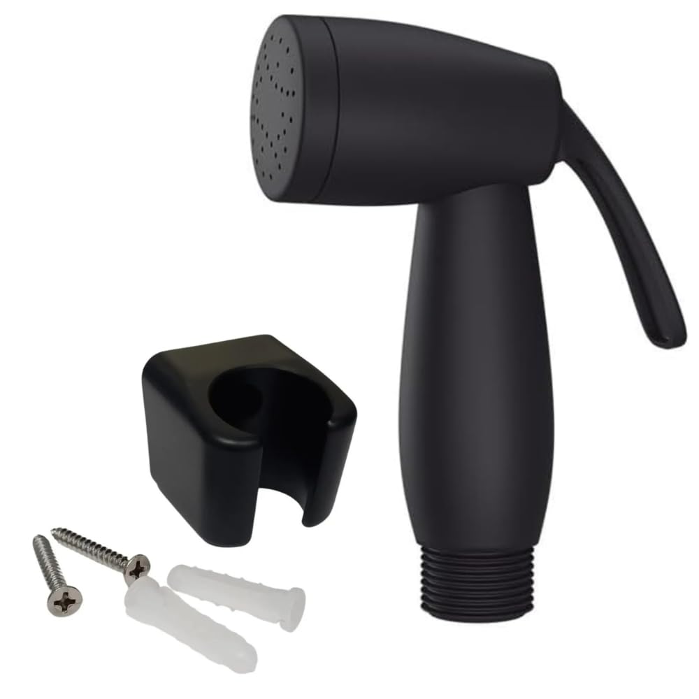 Gatilho para Ducha Higiênica Íntima, ABS Preto Fosco, com Suporte de Parede e Kit de Fixação
