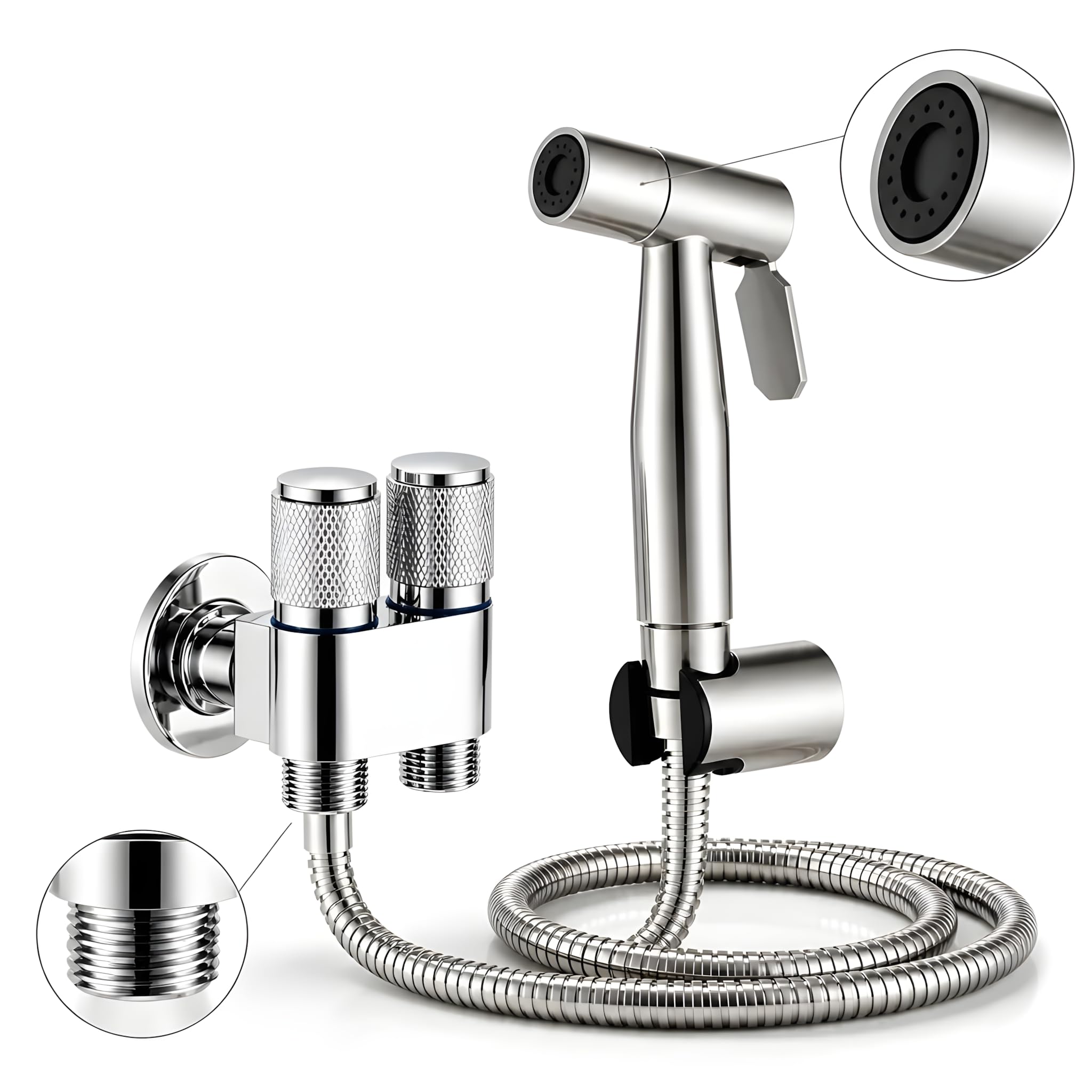 Ducha Higiênica Luxo Com Registro Dupla Saída De Água Aço Inoxídavel Mangueira 1,5m Fluxo Potente