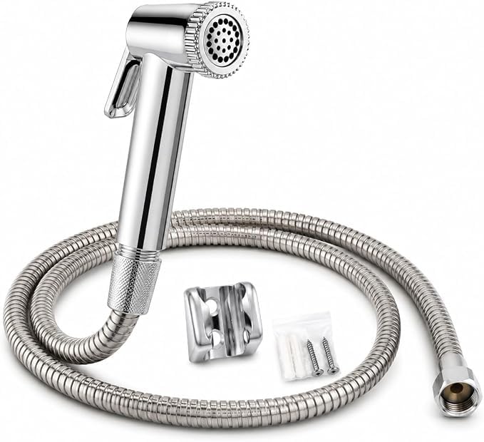 Ducha Higiênica para Banheiro com Gatilho, em ABS, sem Registro, Cromada | Mangueira de 1,50 Metro, Suporte de Parede Incluso, Higiene Íntima, material Plástico Resistente