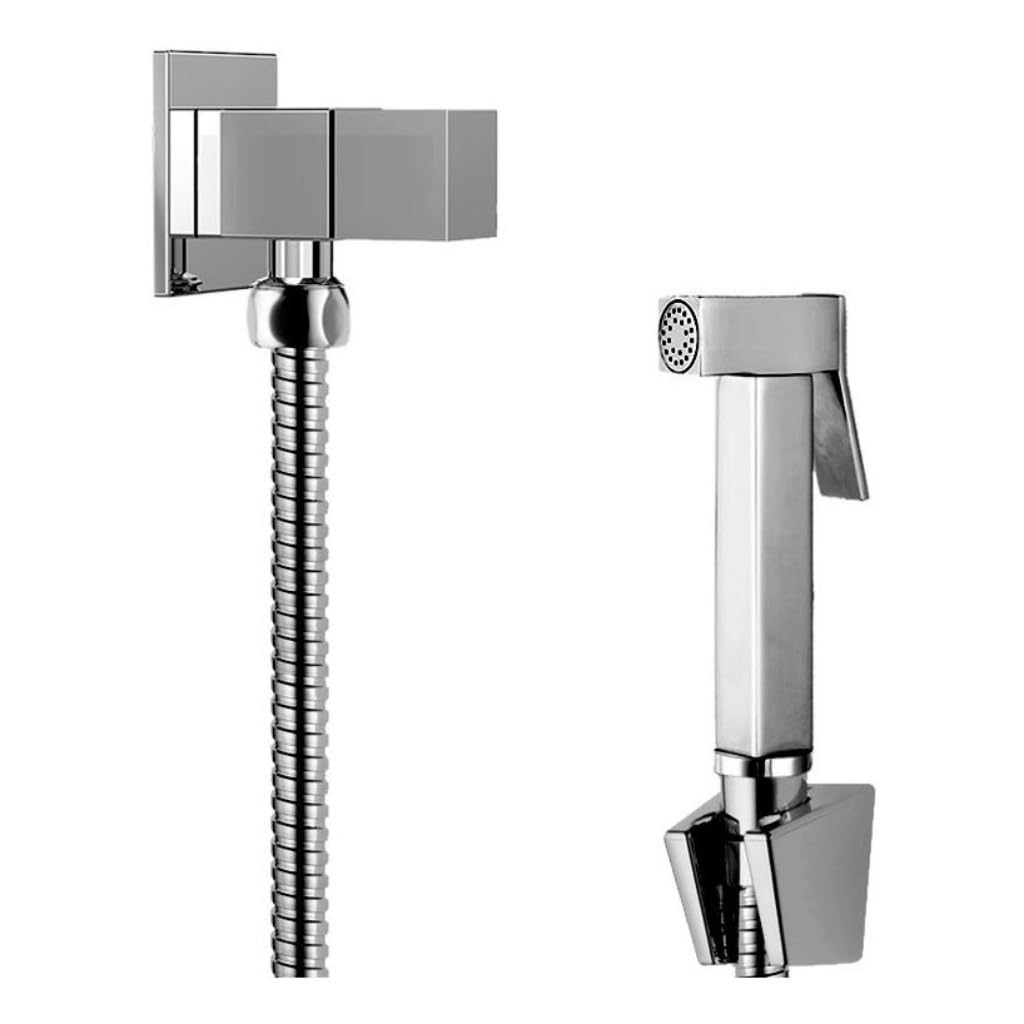 Ducha Higiênica em Metal com Mangueira Inox 1,20 m e Registro 1/4 | Ducha higiênica, gatilho metal, mangueira inox 1,20 m, registro 1/4 volta, conexão 1/2, suporte de parede