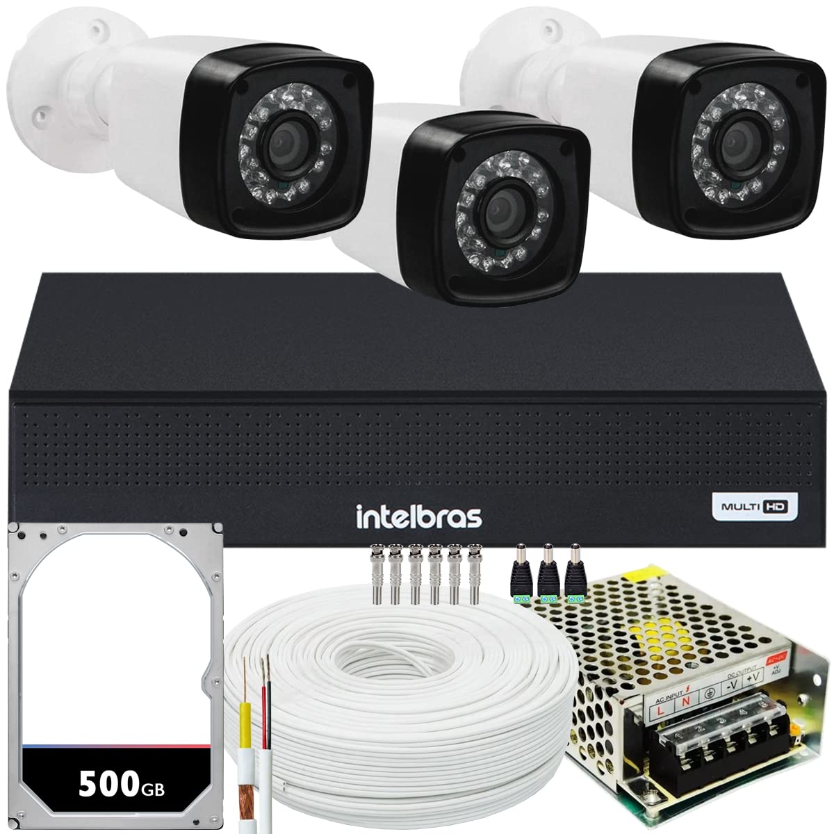 Kit Cftv 3 Câmeras Segurança Full Hd 2mp DVR 1004C Intelbras