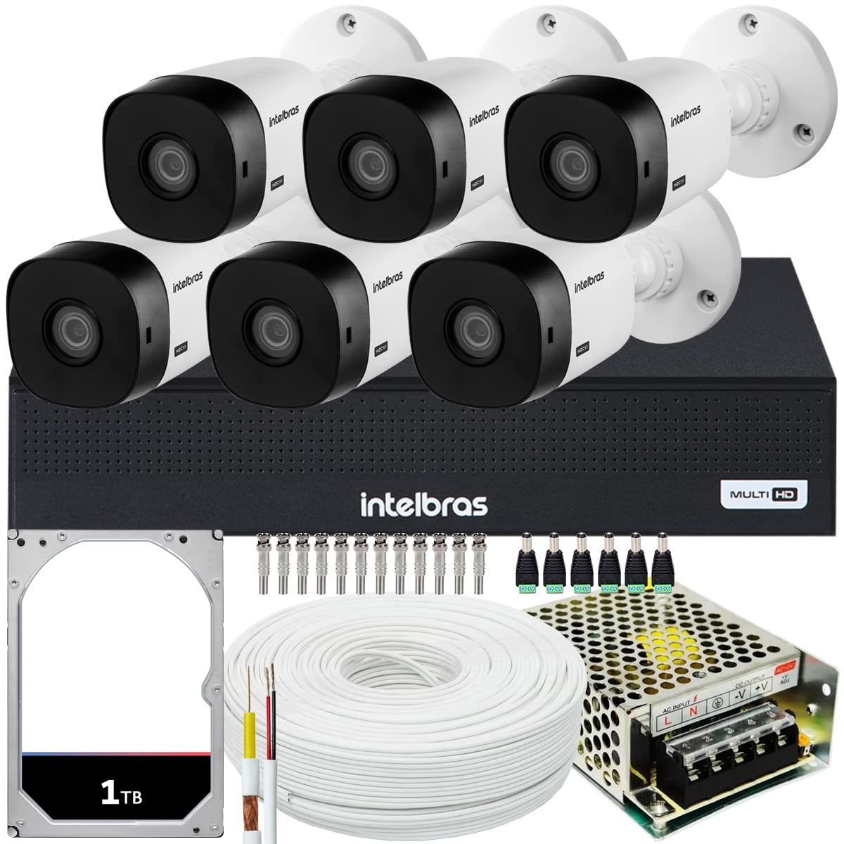Kit Intelbras 6 câmeras VHL 1120 20m DVR de 8 canais HD 1TB