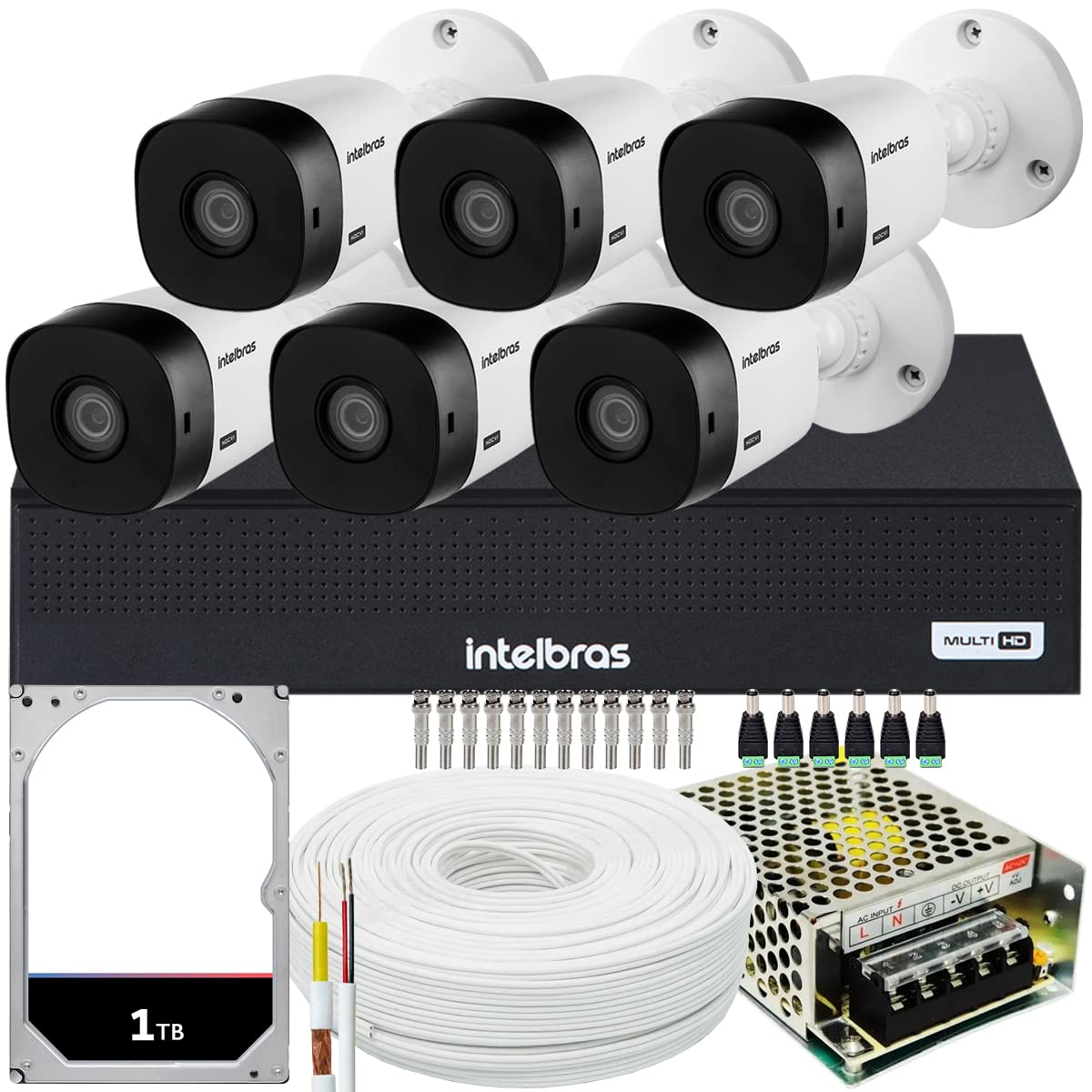 Kit 6 câmeras Intelbras VHL 1220 Full HD Multi HD DVR 8Ch 1T