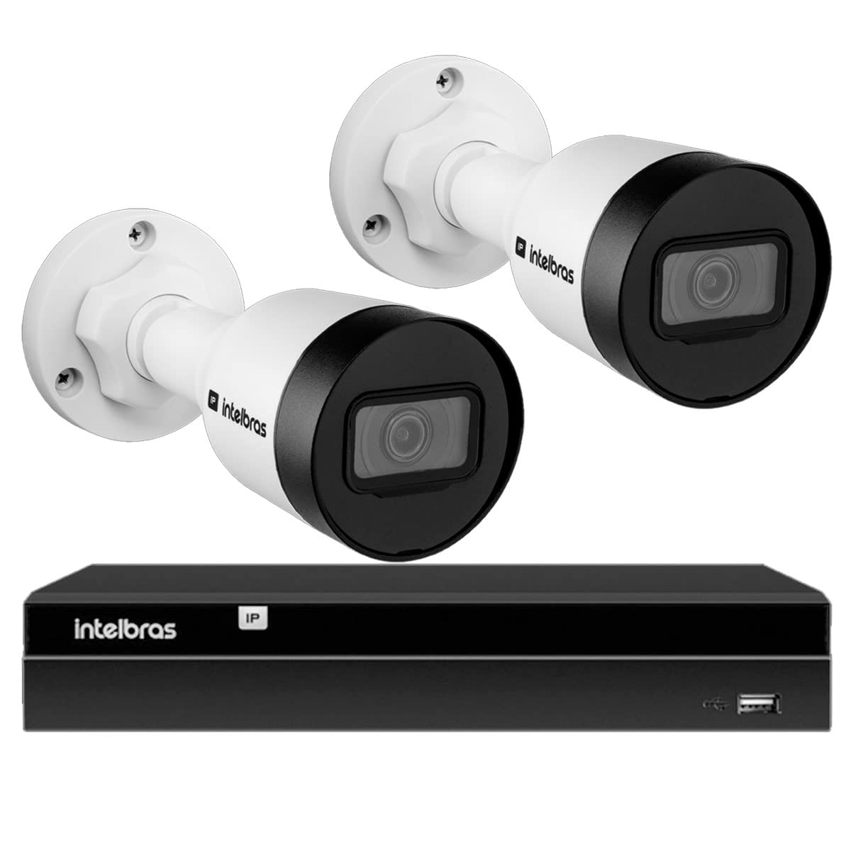 Kit 2 Câmeras Intelbras HD 720p VIP 1130 B com Lente 3,6mm Bullet Compatível Com A Tecnologia PoE, Resistente à Chuva IP67 + Gravador Digital de Vídeo NVR NVD 1404 Intelbras - 4 Canais