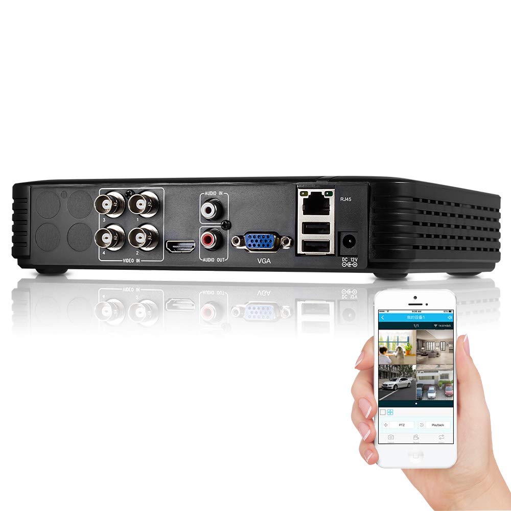 TOWODE Gravador DVR de vigilância 1080P 4CH H.265 autônomo 5 em 1 CCTV Gravador de vídeo digital DVR para câmera de segurança Sistema de vigilância doméstica, aplicativo móvel e controle remoto PC (sem disco rígido)