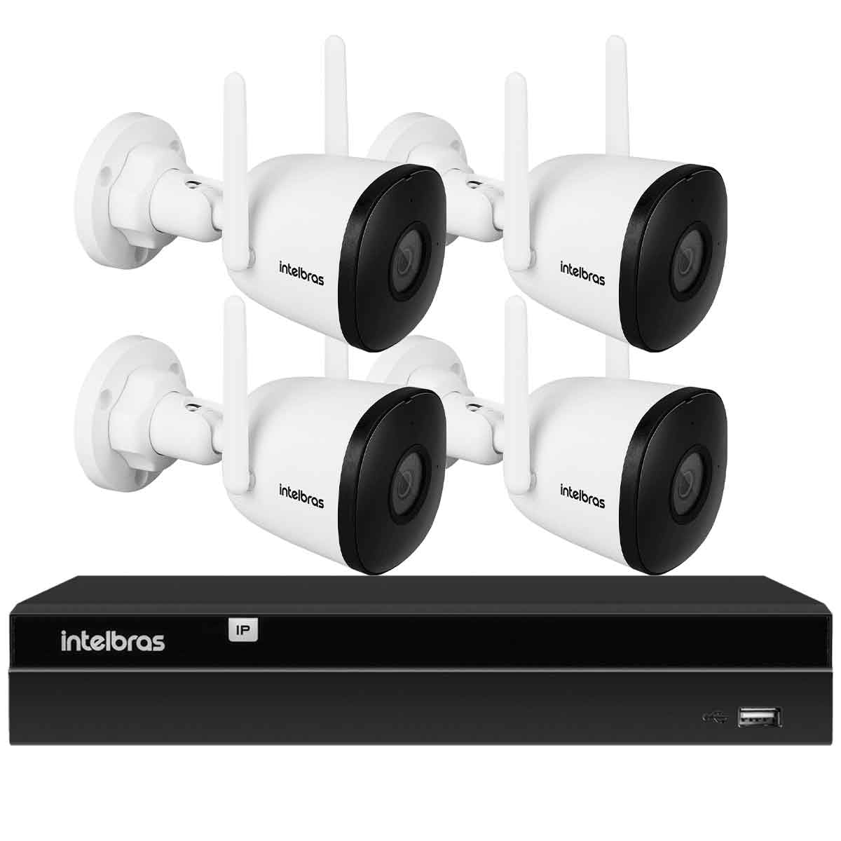 Kit 4 Câmeras WiFi Sem Fio Visão Noturna 30m Intelbras iM5 SC Full HD 1080p Com Microfone + NVR Gravador 1404 4 Canais Intelbras