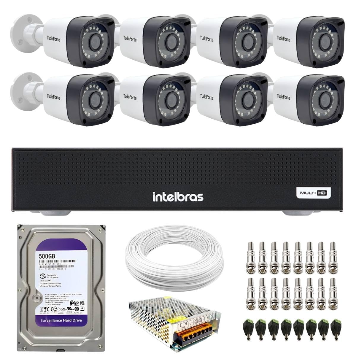 Kit 8 Câmeras Segurança Full HD DVR Intelbras 8 Canais Com HD Completo