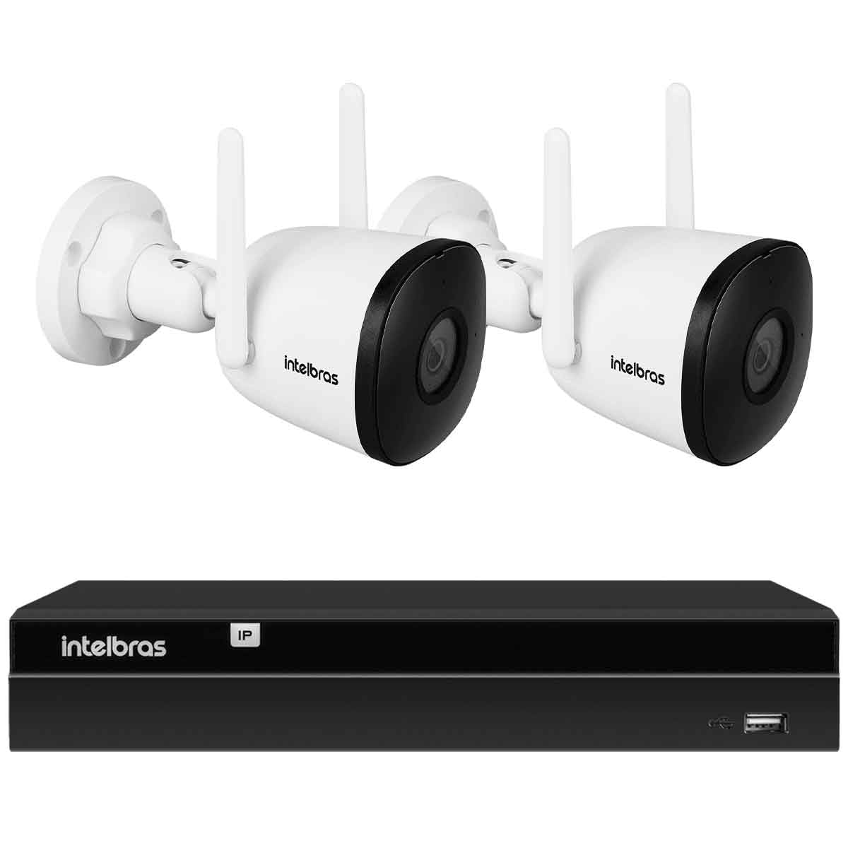 Kit 2 Câmeras WiFi Sem Fio Visão Noturna 30m Intelbras iM5 SC Full HD 1080p Com Microfone + NVR Gravador 1404 4 Canais Intelbras