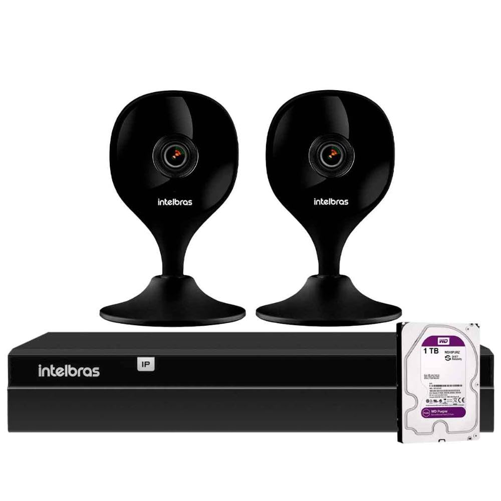 Kit 2 Câmeras iMx C Black Intelbras com Aúdio e Inteligência Artificial + Gravador Digital de Vídeo Intelbras NVR NVD 1404 4 Canais + HD 1TB