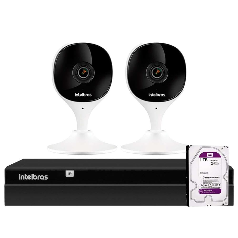 Kit 2 Câmeras Wi-Fi iMx C Intelbras Visão Superwide e Inteligência Artificial Branca + Gravador Digital Intelbras NVR NVD 1404 4 Canais + HD 1TB