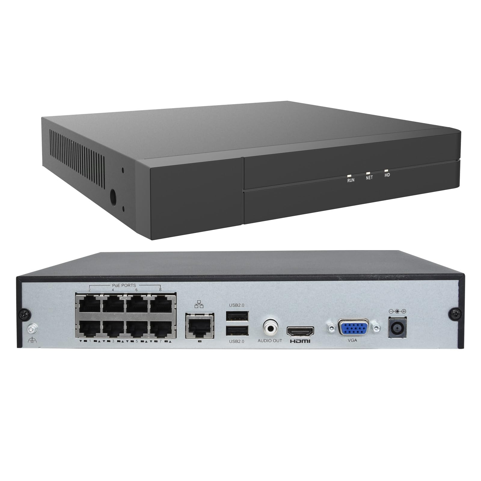 Gravador De Vídeo Em Rede Poe 4K Expansível 16 Canais, Nvr, 8 Portas H.265, Suporte Para Câmera 4K/2K/5Mp/3Mp/1080P, Acesso Remoto, Alarme Movimento, Gravação 24 Horas Por Dia, 7 Dias Seman