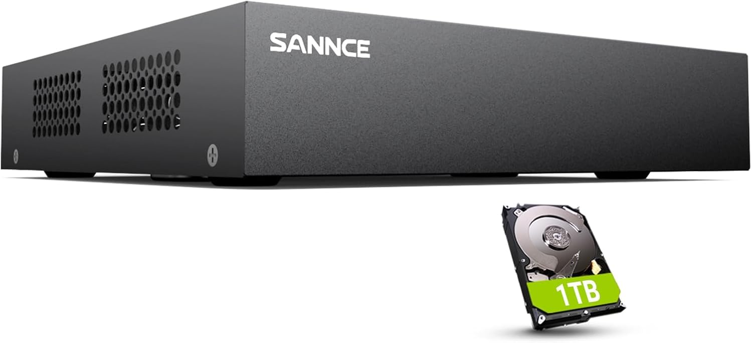 SANNCE Sistema de câmera de segurança de vigilância doméstica com fio de 8 canais 1080p com disco rígido de 1 TB, detecção humana, gravador de vídeo DVR autônomo, suporte CCTV 5 em 1 CVBS/AHD/TVI/CVI