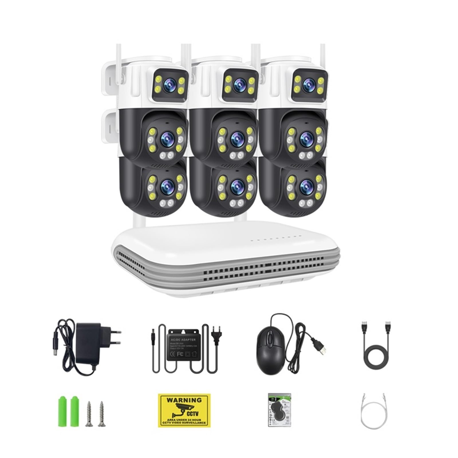 Kit de segurança WIFI de lente dupla sem fio para câmera PTZ 8CH 6MP | Conjunto de gravador NVR sistema de vigilância de vídeo e áudio bidirecional IP(None,8CH NVR and 6 Cam)
