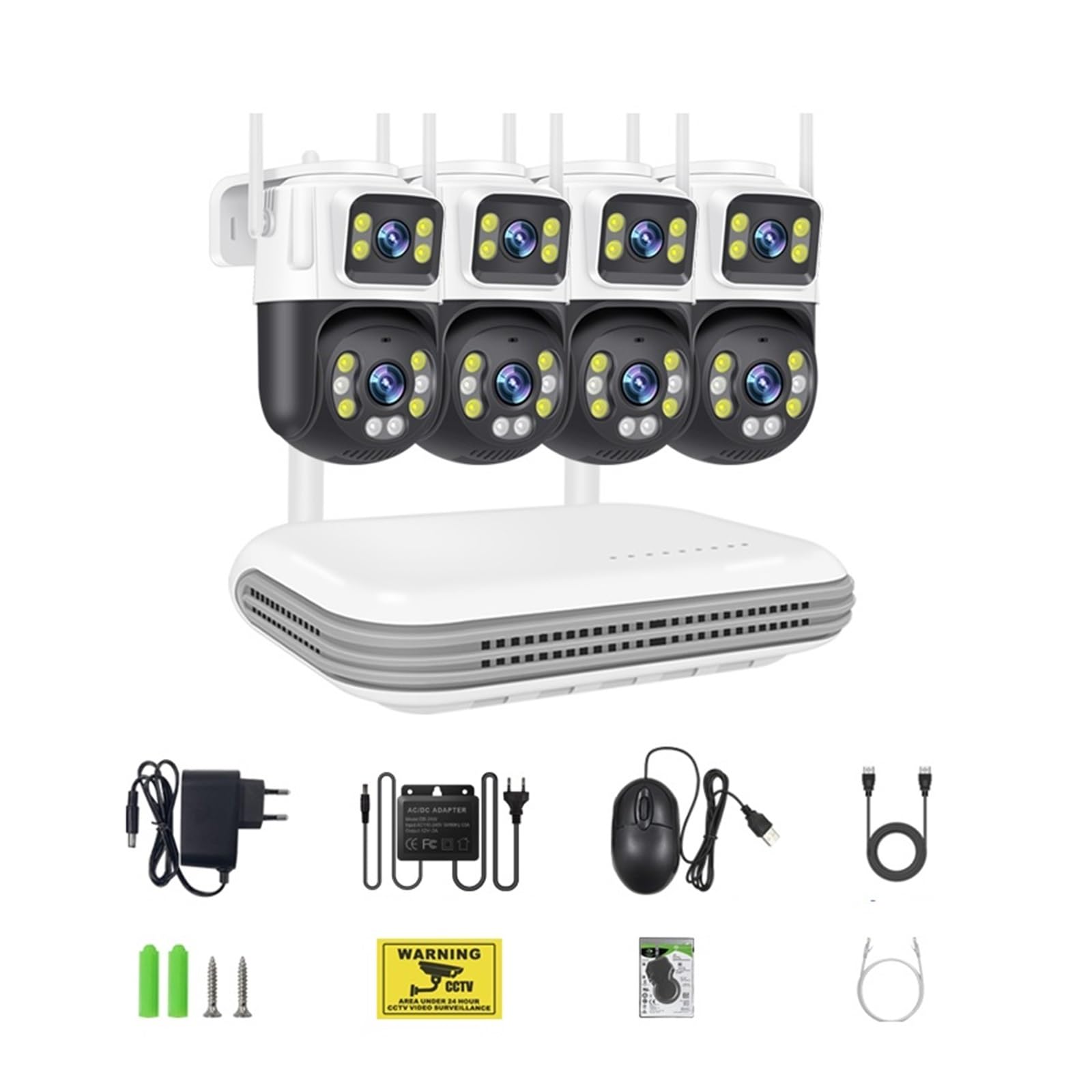 Kit de segurança WIFI de lente dupla sem fio para câmera PTZ 8CH 6MP | Conjunto de gravador NVR sistema de vigilância de vídeo e áudio bidirecional IP(None,8CH NVR and 4 Cam)