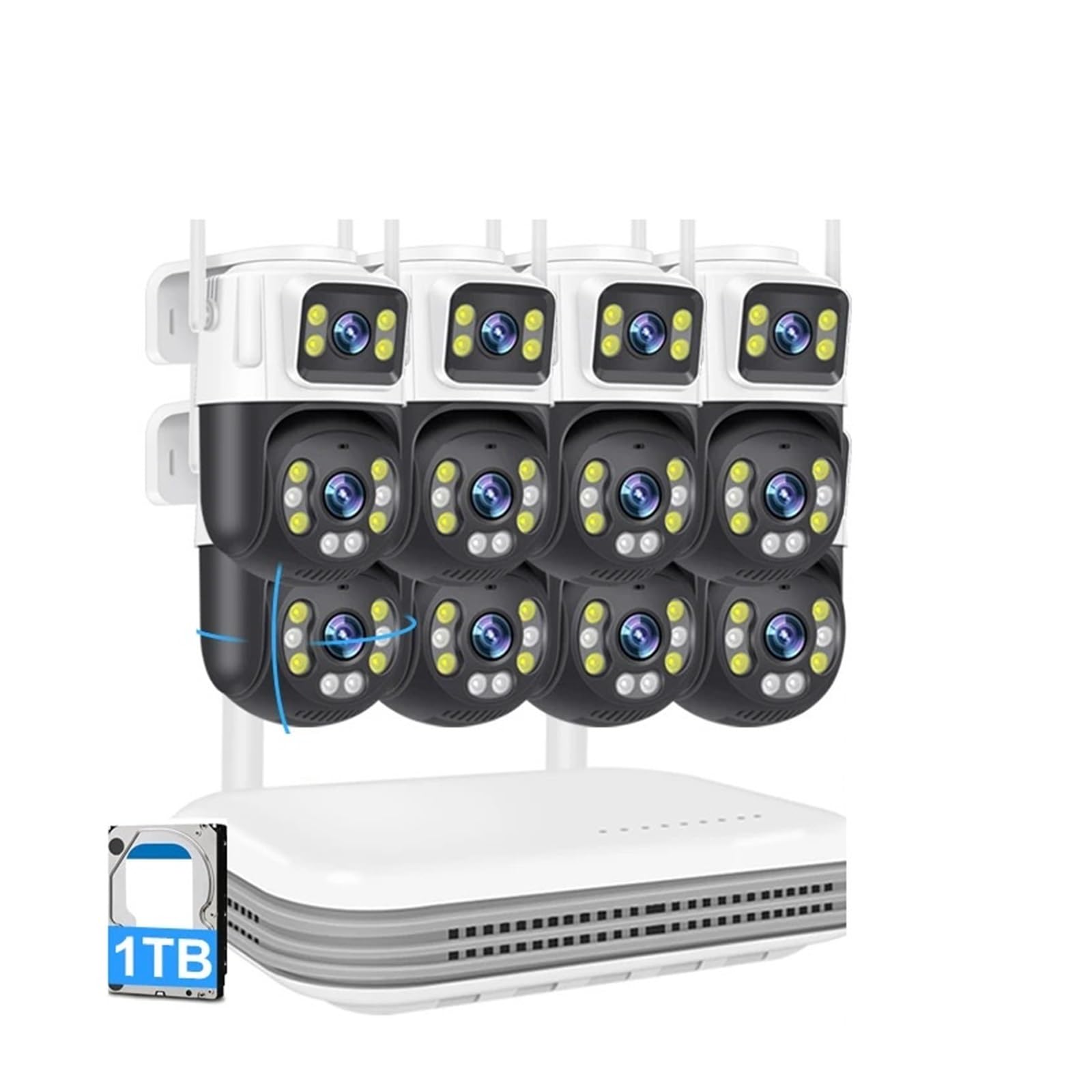Kit de segurança WIFI de lente dupla sem fio para câmera PTZ 8CH 6MP | Conjunto de gravador NVR sistema de vigilância de vídeo e áudio bidirecional IP(None,8CH NVR and 2 Cam)