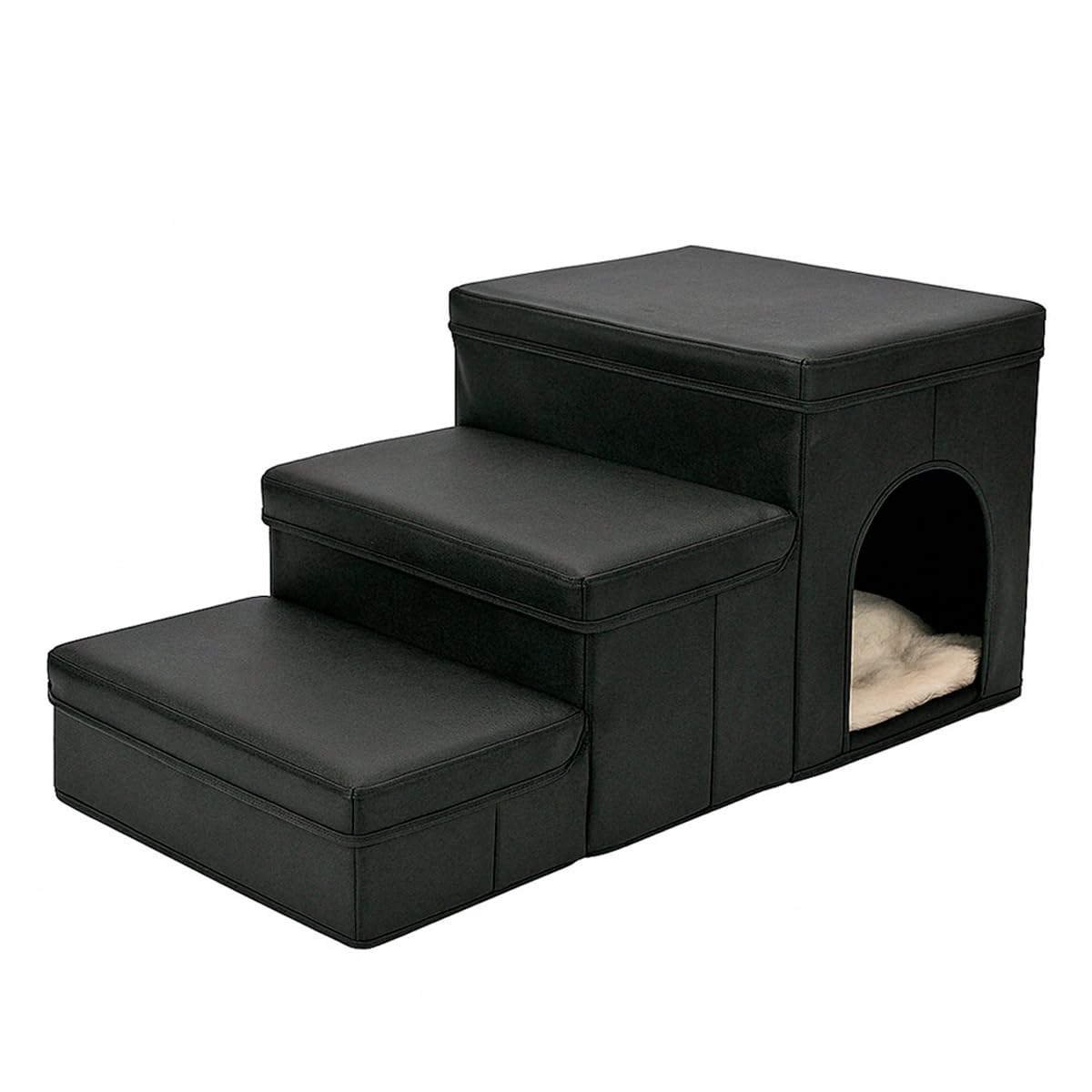 Escada Pet Rampa Dobrável Para Cães Gatos Com 3 Degraus Cama Casinha Toca Seguro Para Animais De Estimação Idosos Escadinha Cachorro Leve De Alta Densidade Adequada Para Sofá Cama (Preto)