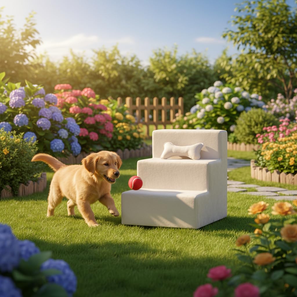 Escada Escadinha para Pet 3 Degraus Gato e Cachorro premium suporta ate 30Kg madeira BRINDE OSSO Ideal para Sofá Resistente Luxo Bege