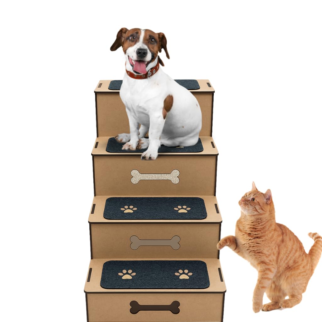 Escadinha escadas pet 4 degraus 60 cm de altura feito em madeira mdf com carpete para cachorro e gato