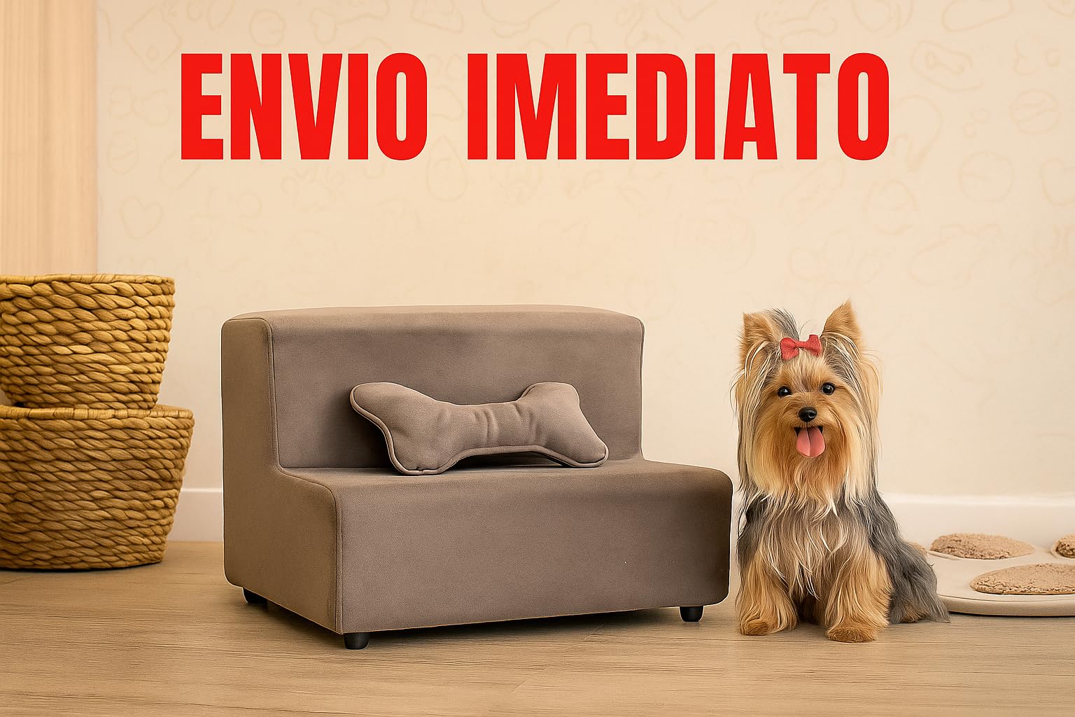 Escadinha Rampa para Cachorro e Gato 2 Degraus premuim em madeira surpote ate 30Kg com Brinde Ossinho conforto para Sofá e Cama Cinza