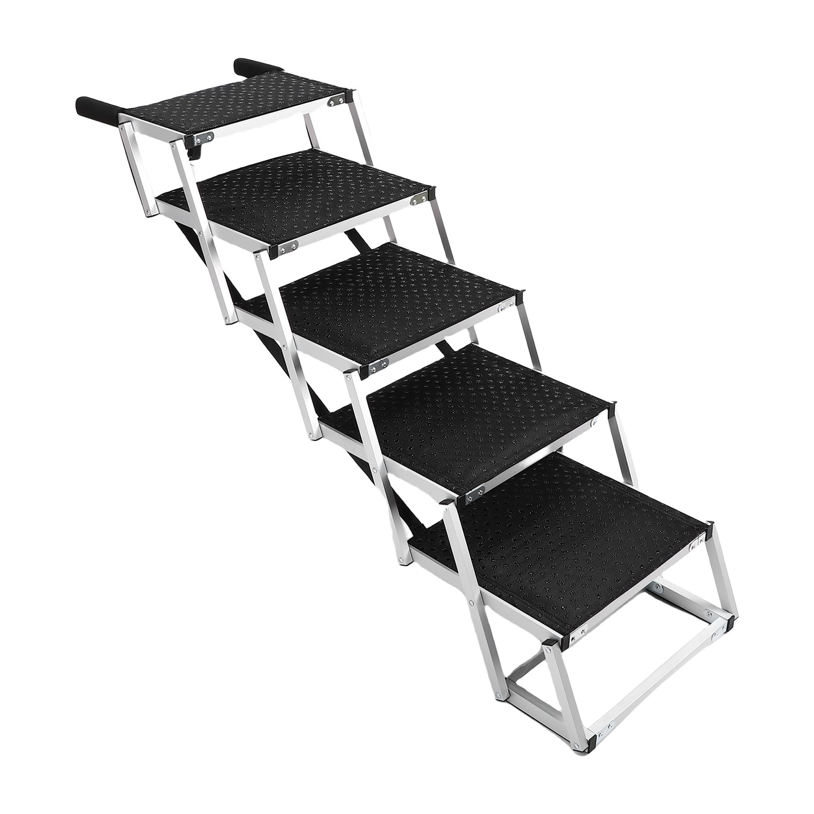 Asixxsix Escadas de cão para cães grandes, 5 passo dobrável liga de alumínio pet rampa com superfície extra larga anti-deslizante para carro SUV caminhão, Suporta até 70 kg