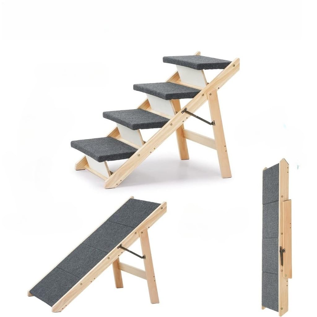 Rampa para Pet Subir na Cama, Escada Pet com 3 Degraus em MDF e Carpete Antiderrapante para Cães e Gatos, Resistente até 15kg