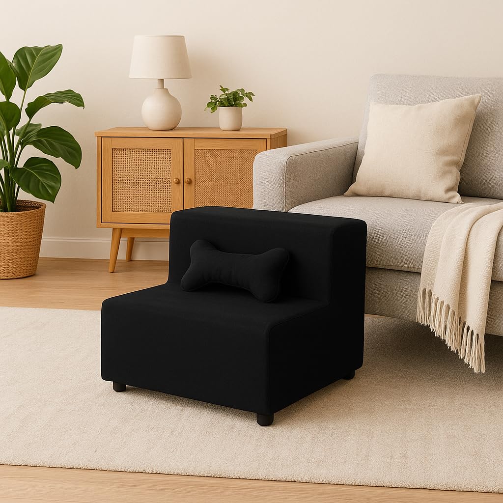 Escadinha Rampa Pet 2 Degraus para Cachorro Pequeno e Gato, Suporte ate 30Kg BRINDE OSSO PET para Sofá e Cama, Espumada, Acesso Fácil para Pet Idoso ou Filhote Resistente Luxo (Azul Marinho)