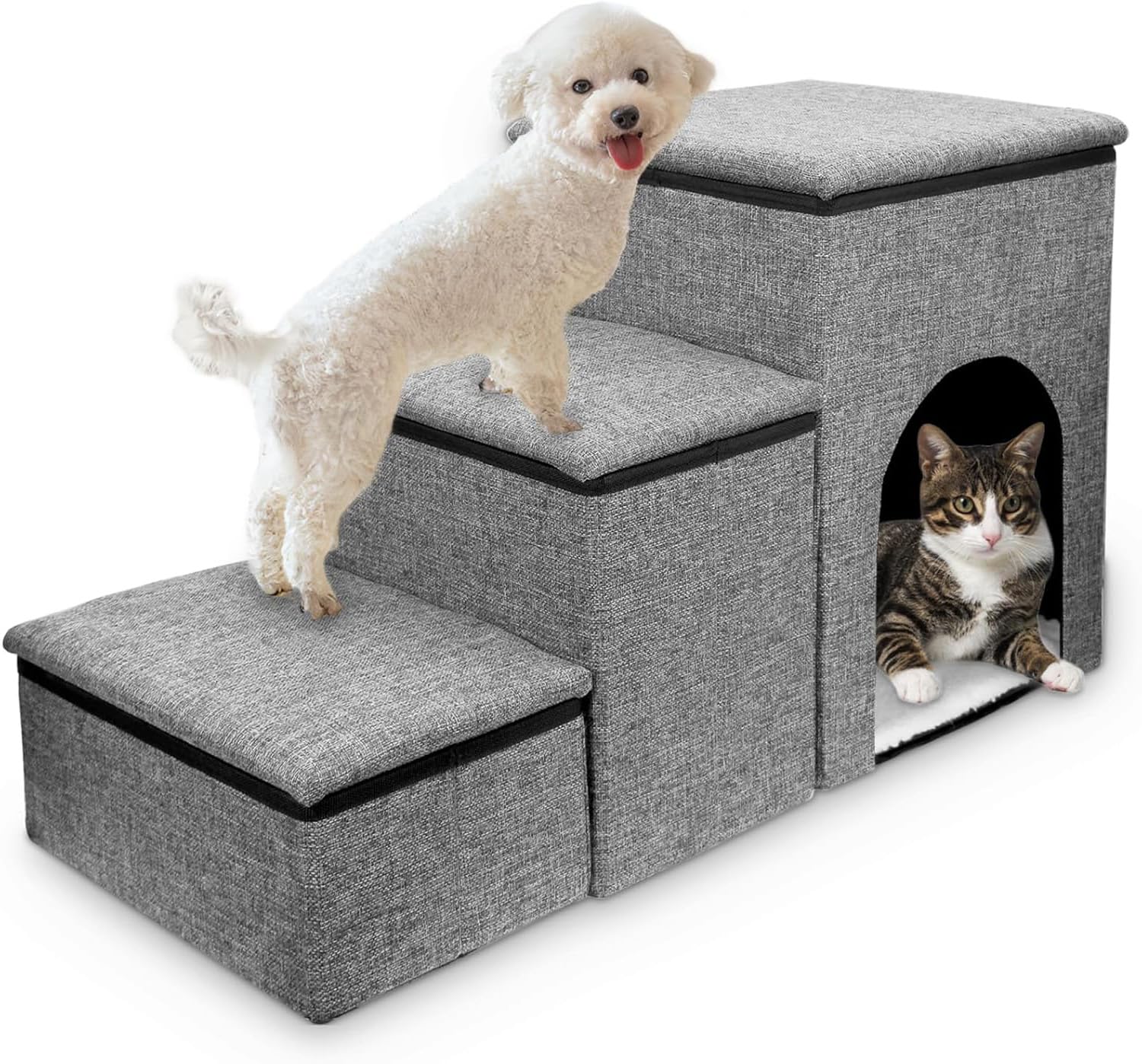 Escada para Pet, Escada para Cachorro, Escada para Pets, Cama e Rampa para Cachorros e Gatos, Cinza, Plástico, 72x33x41 cm, 5 kg